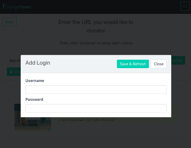monitor websites behind logins on ChangeTower.com