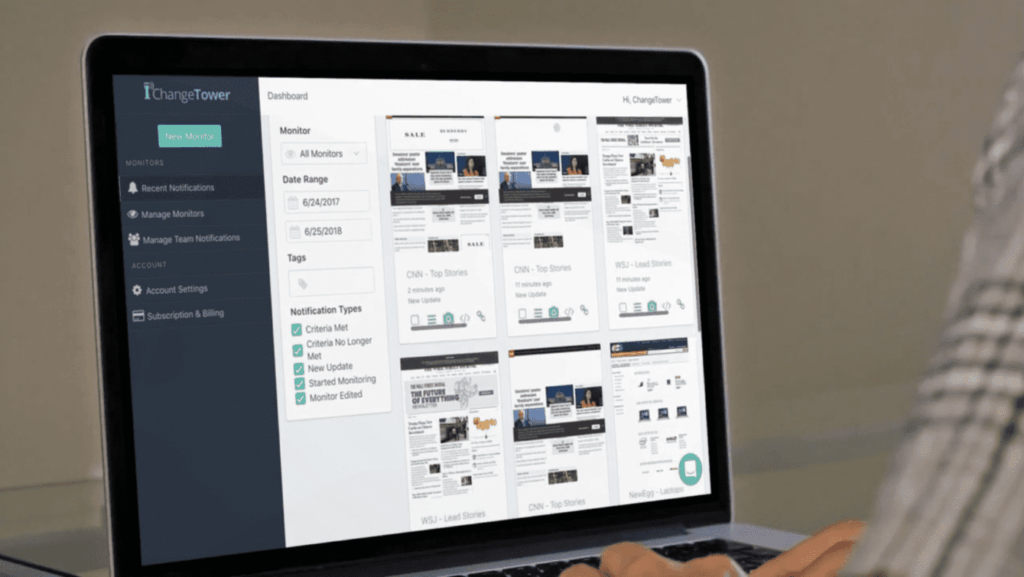 Website monitor change notification feed